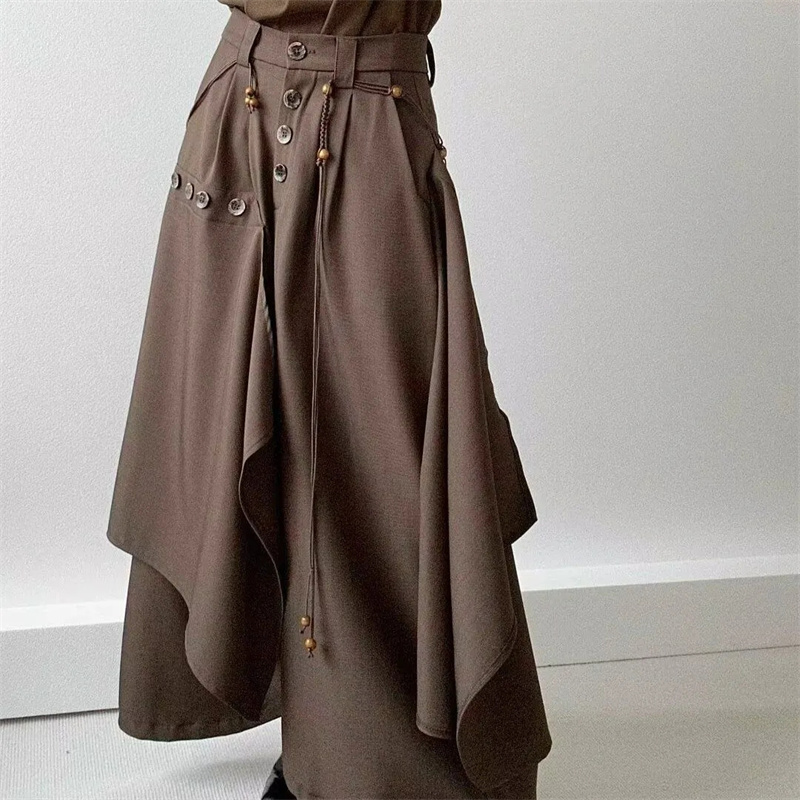 Fanan 2026 Nouvelle Collection Automne – Pantalon Jupe Irrégulier à Boutons et Pantalon Large Décontracté Polyvalent pour Femme