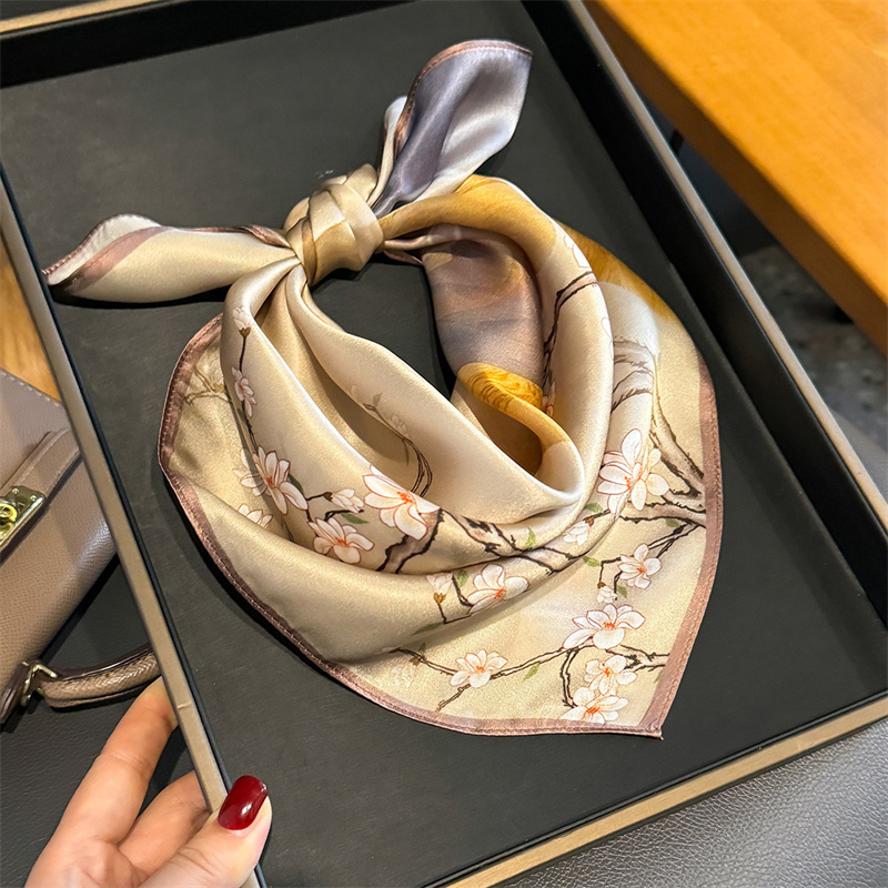 100% foulard en soie femmes carré fleur de prunier imprimé foulards Wrap foulard mûrier soie printemps mode luxe haute qualité Hijab