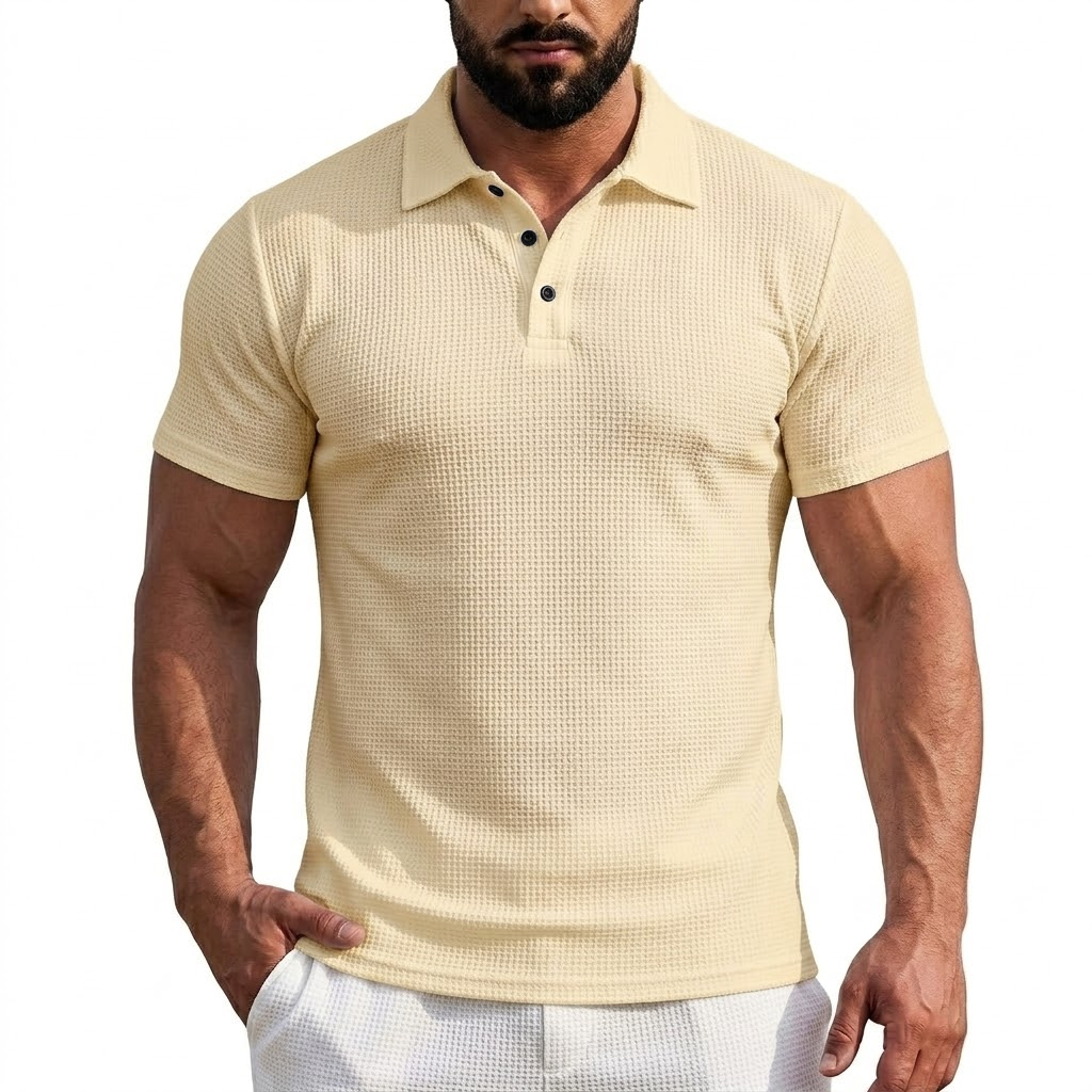 Polo homme en soie glacée à manches courtes, col revers, couleur unie, léger, séchage rapide, pour l'été, la gym et le streetwear
