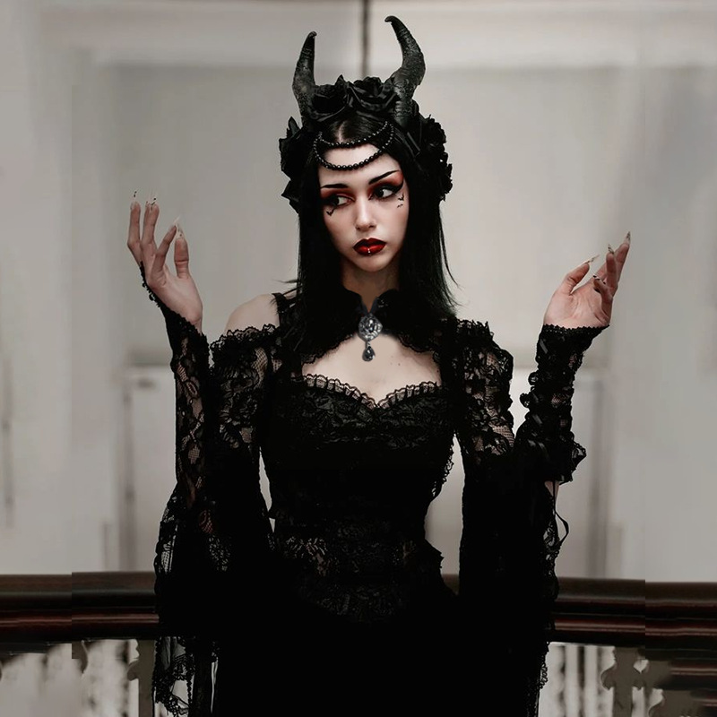 Dentelle Shrugs Sheer Crop Y-Long Bell Sleeves pour femmes, Dark Gothic Wedding, Punk Cold Initiated Costume, Crochet BEmbed o Cover Up Shirt