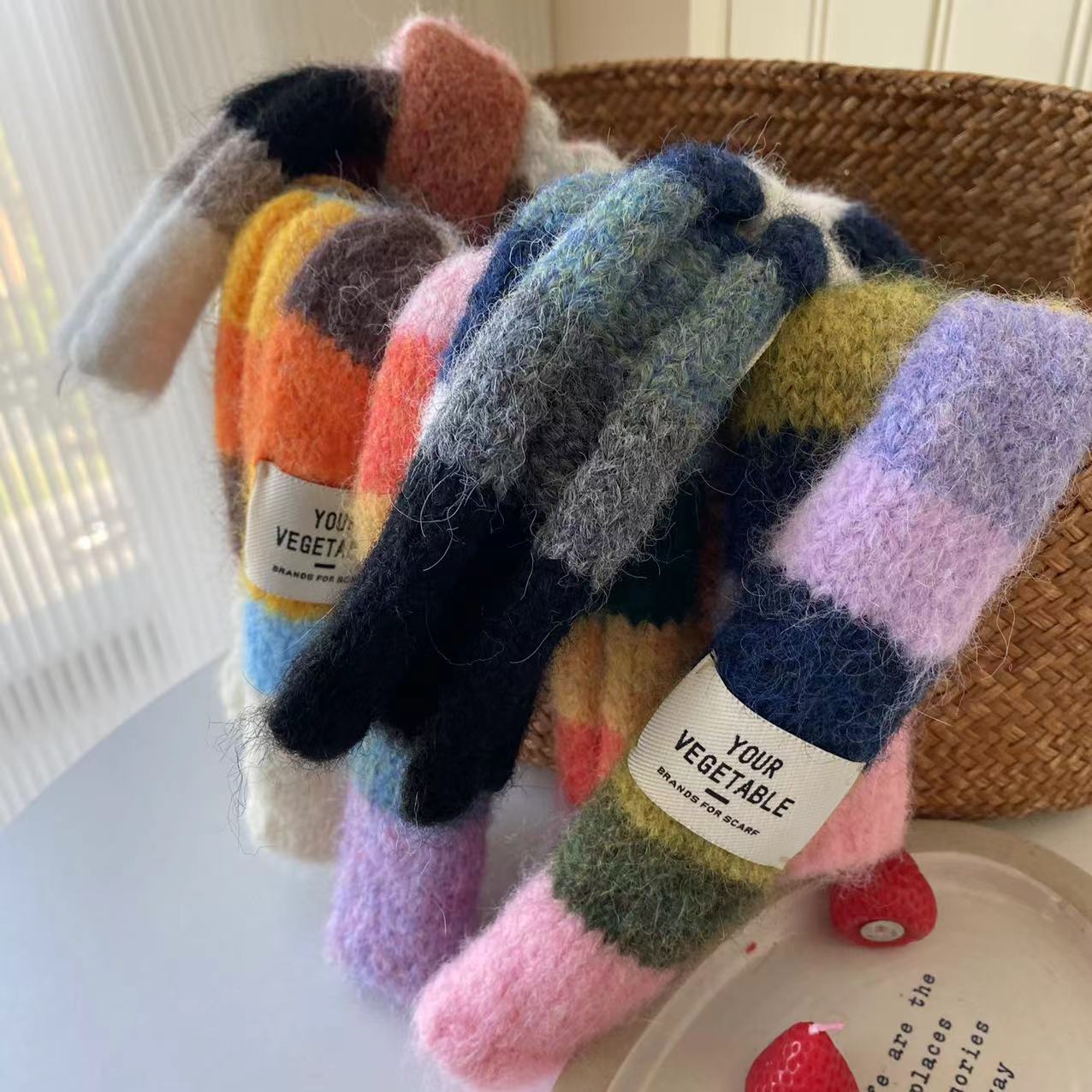 Écharpe fine rayée en laine pour femmes, écharpes chaudes, épissage de documents, longue durée, petit snood étroit, 2024