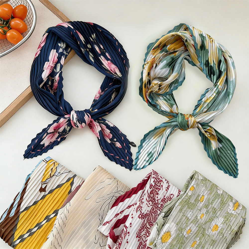 Foulard carré pliable pour femme, mode printemps-été, bandana, châle, accessoire de cheveux élégant, léger et luxueux