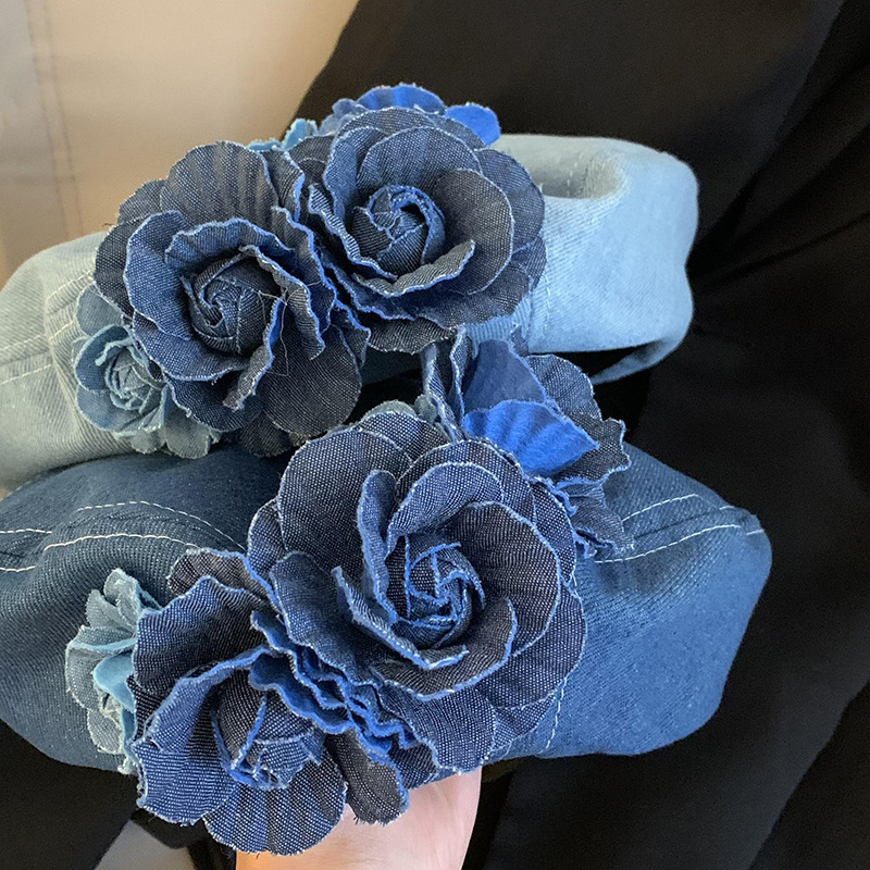 Béret en Denim à fleurs bleues pour femmes, chapeaux octogonaux de couleur unie, à la mode, pour fille coréenne, artiste peintre