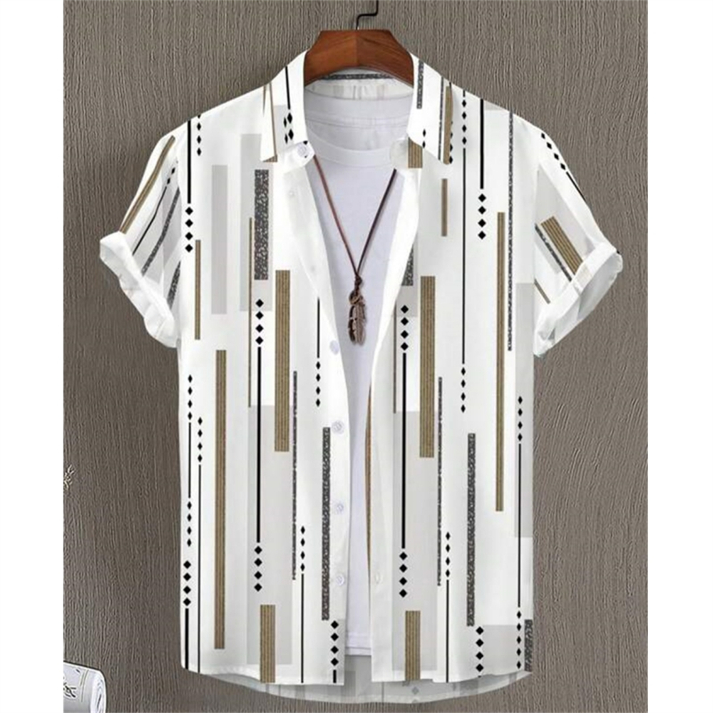 Chemises Hawaïennes pour Hommes Imprimé Rayé 3D Manches Courtes Été Décontracté Ample Tendance Simple Vêtements Homme Grande Taille