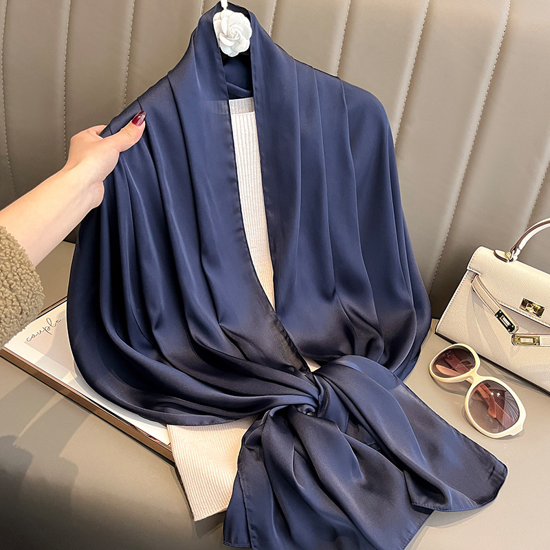 Printemps été dame mince soie sentiment écharpe couleur unie châle enveloppement femmes plage voyage Protection solaire foulards Foulard Bufandas