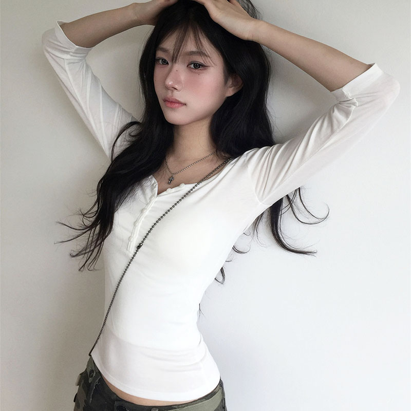 Nouveaux T-shirts décontractés à manches longues pour femmes, en coton, coupe ajustée, blanc et noir, style Y2K, hauts et bas de tenue pour femmes