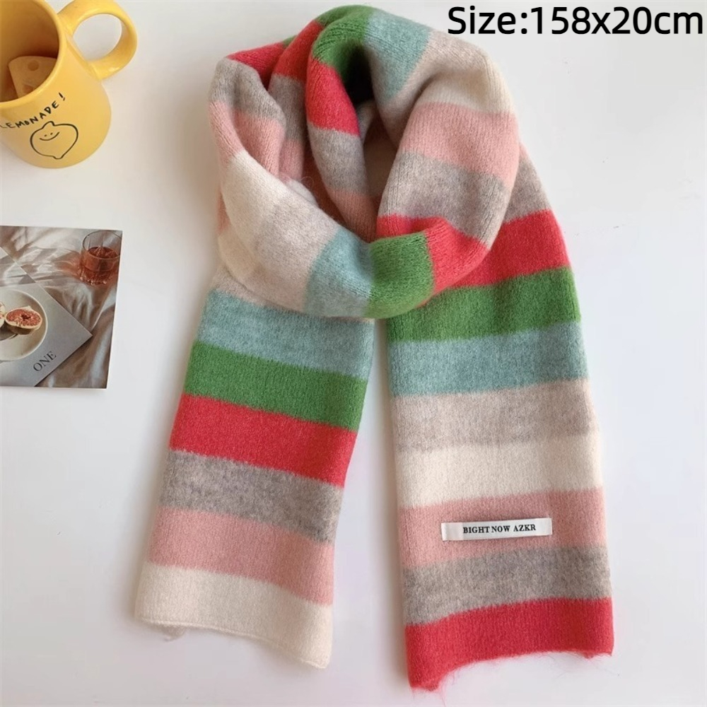 Écharpe étroite tendance à rayures multicolores, écharpe à rayures arc-en-ciel, coupe-vent, écharpes pour femmes, écharpes tricotées pour garder au chaud en hiver