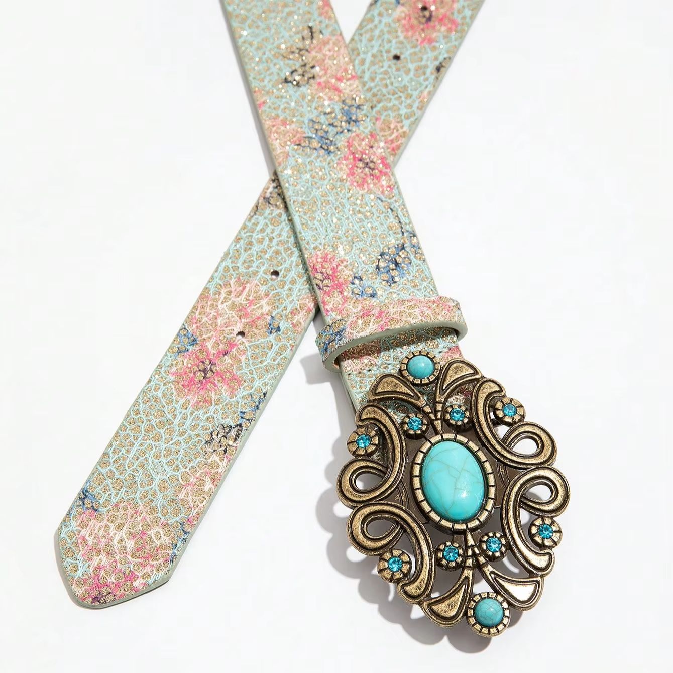 Ceinture florale bohème vintage pour femmes, ceinture décorative pour jupe en jean de style occidental, adaptée aux sorties décontractées, 1 pièce