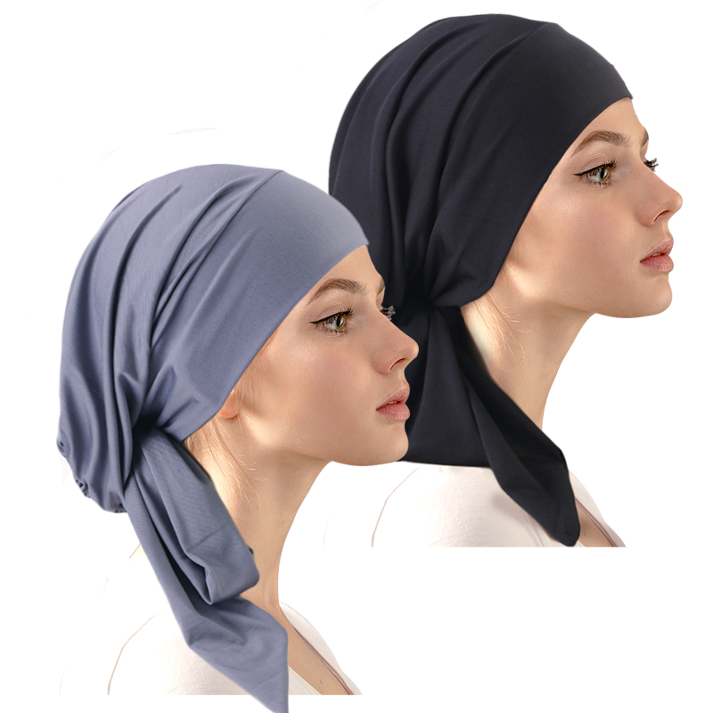 2 pièces/lot pré-cravate Turban musulman ethnique ruban élastique foulard chapeau islamique mode bonnet chapeau femmes femme Hijab Turbante