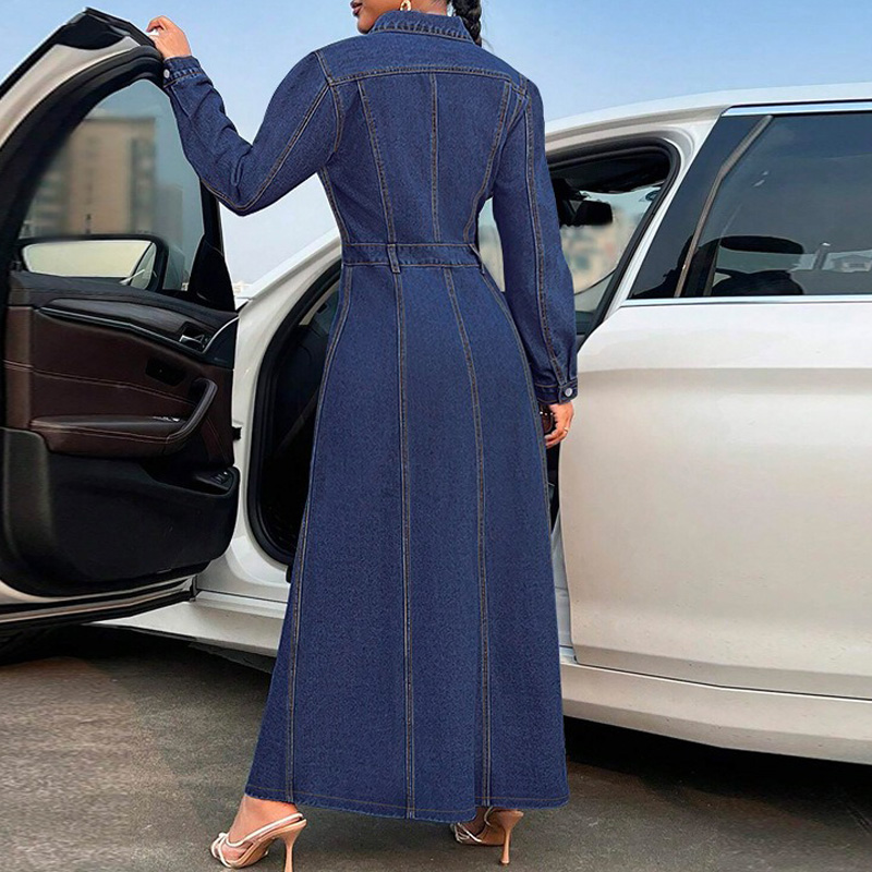 Benuynffy grande taille Vintage lavé Denim robe longue femmes automne 2025 nouveau simple boutonnage à manches longues rue Jean robes