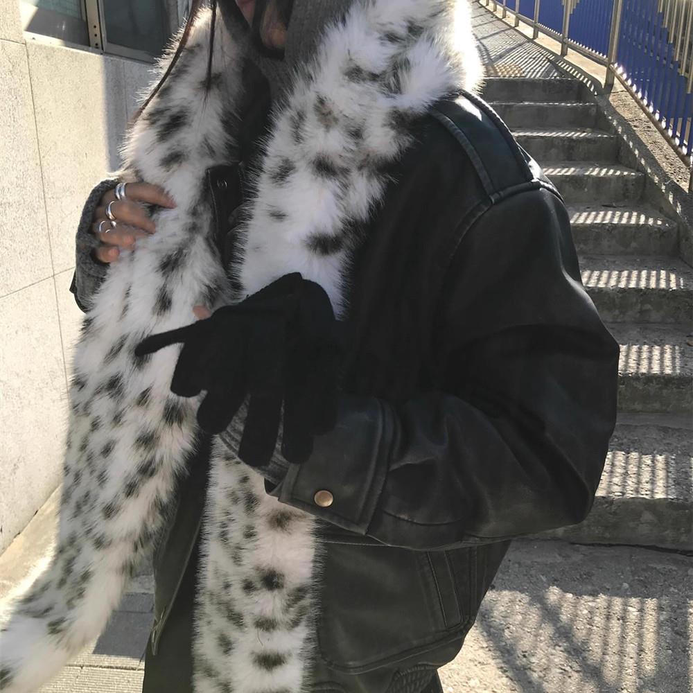 Écharpes longues en fausse fourrure, imprimé léopard coréen, hiver Y2K, Vintage, chaud, en peluche, mode, épais, allongé, châle, Streetwear