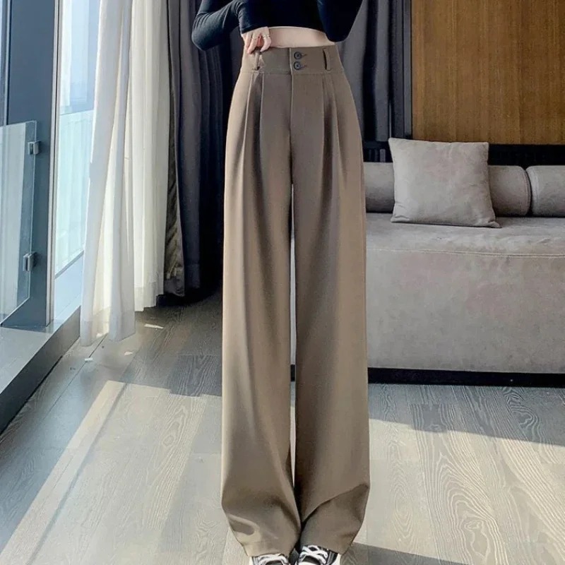 Pantalon à jambes larges pour femmes, élégant, Style coréen, taille haute, Baggy noir, bureau, mode dames, costume ample, Streetwear