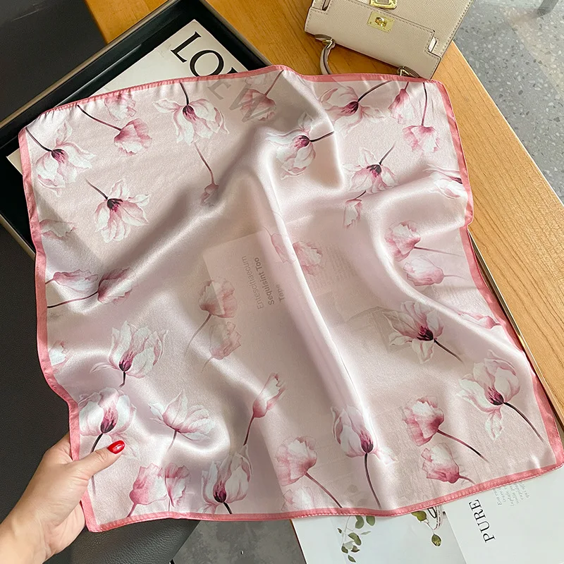 Foulard carré de luxe imprimé Floral 100% soie naturelle pour femmes, Foulard, bandeau, cravate, poignée de sac, ruban cadeau
