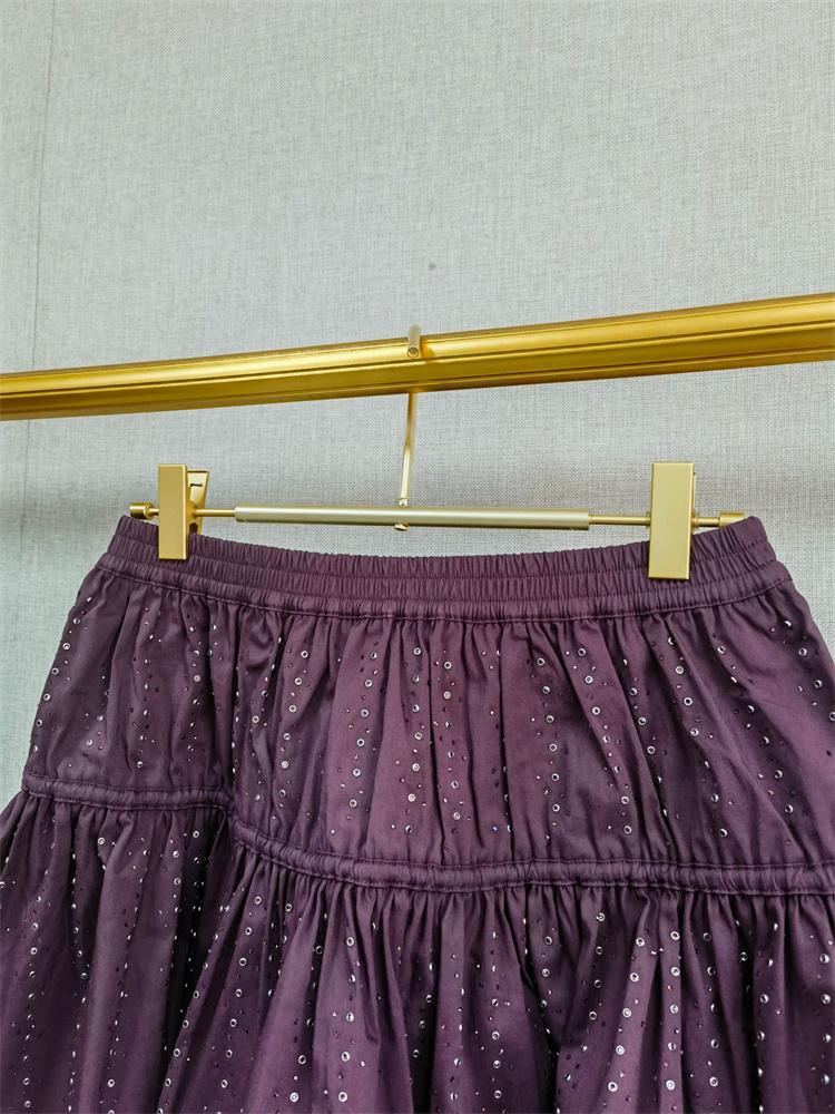 Haut simple boutonnage pour femme ou mini-jupe plissée évasée à taille élastique pour femme, chemise rayée verticale ornée de strass