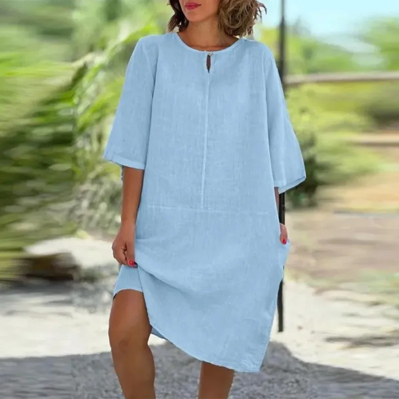 Robe d'été décontractée en coton et lin pour femmes, vêtements de mode Y2k, streetwear vintage, confortable, adt Harajuku