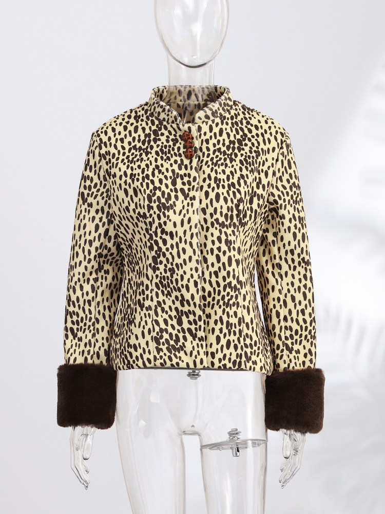 Manteau pour femme imprimé léopard, patchwork en fausse fourrure, manches longues, col rond, simple boutonnage, veste pour femme, streetwear, automne
