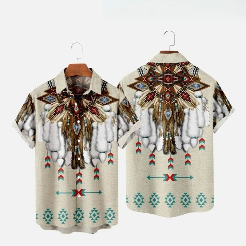Chemises de plage imprimées en 3D pour hommes et femmes, style ethnique indien, streetwear vintage, chemise à manches courtes, chemisier en Y, vêtements pour hommes, mode