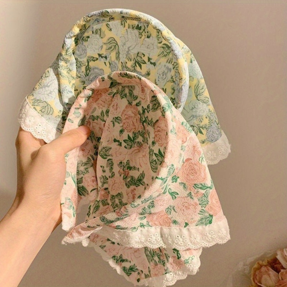 Foulard Vintage en dentelle florale, 1 pièce, Bandana Triangle antidérapant avec pince à cheveux, accessoire pour cheveux de vacances à la plage pour femmes, décor de plage