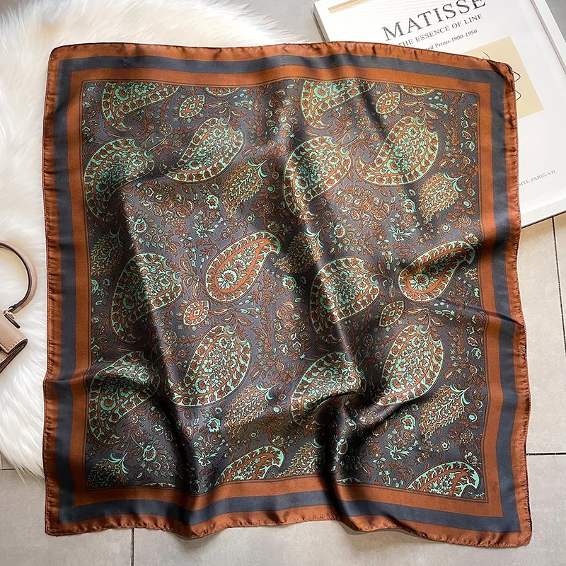 Foulard carré imprimé à la mode pour femmes, Imitation soie, décoration polyvalente décontractée, petit foulard de cou 70CM x 70CM