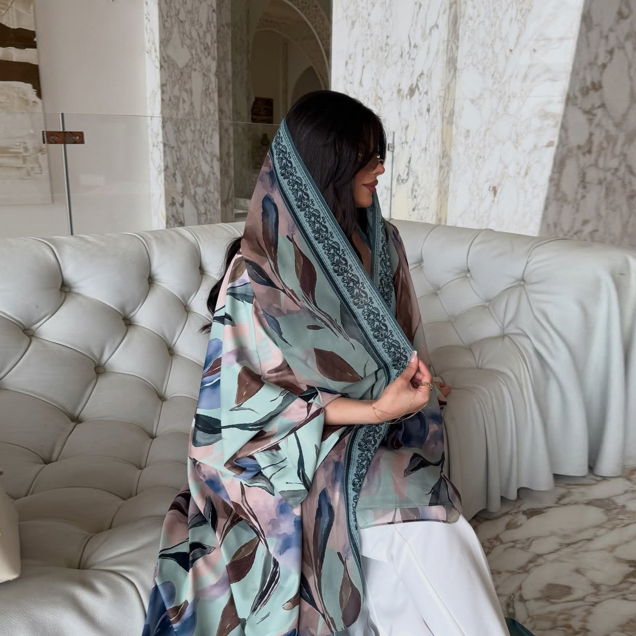 Ensemble 2 pièces Abaya Hijab imprimé pour femme, Robe Cardigan Khimar, Abayas musulmanes, Caftan, Jalabiya, style Maroc Dubaï, pour l'Aïd et le Ramadan