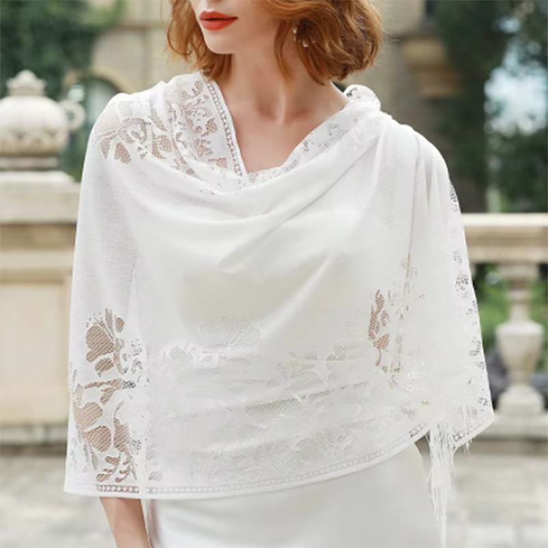 Écharpe en dentelle imprimée florale pour femme, châles à pampilles de mariage, longue écharpe de plage pour femme, bande ronde décontractée pour femme, 170x65cm, offre spéciale