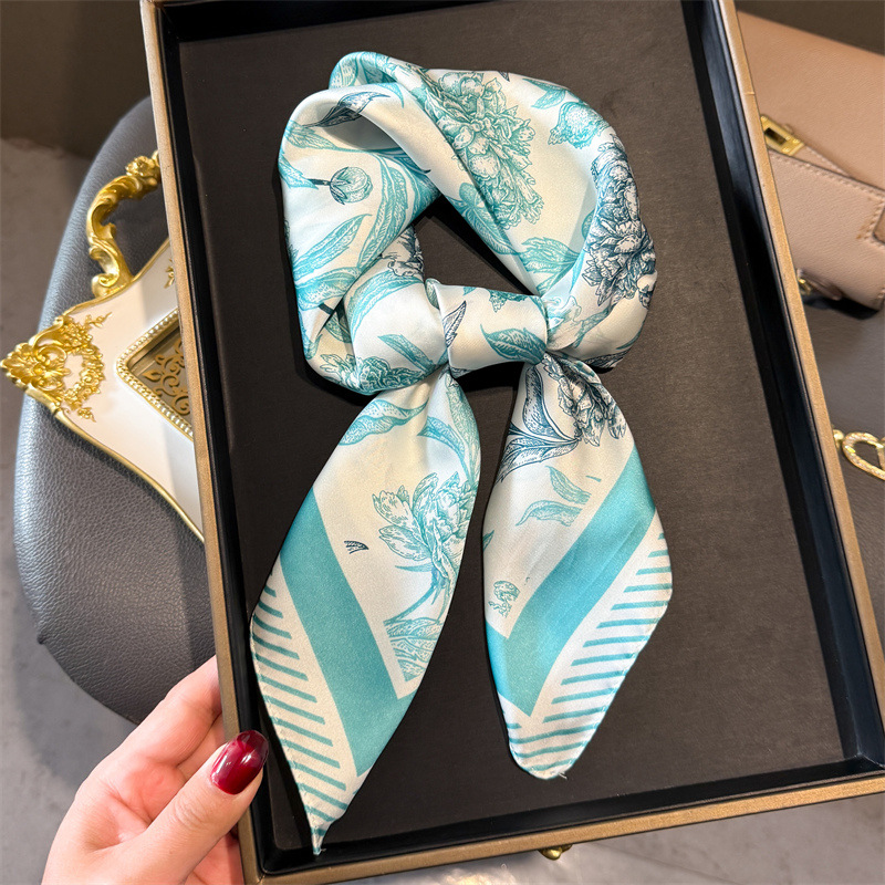 Foulard en Satin pour femmes, mouchoir imprimé, Bandana, petit silencieux de cou, Hijab, châles carrés, 70x70cm, nouvelle collection