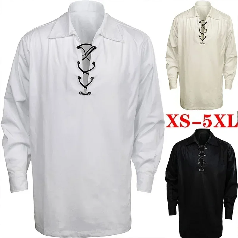Haut de chemise décontracté à manches longues pour homme, style médiéval, pour jeu de rôle, en tissu Dry Kelp