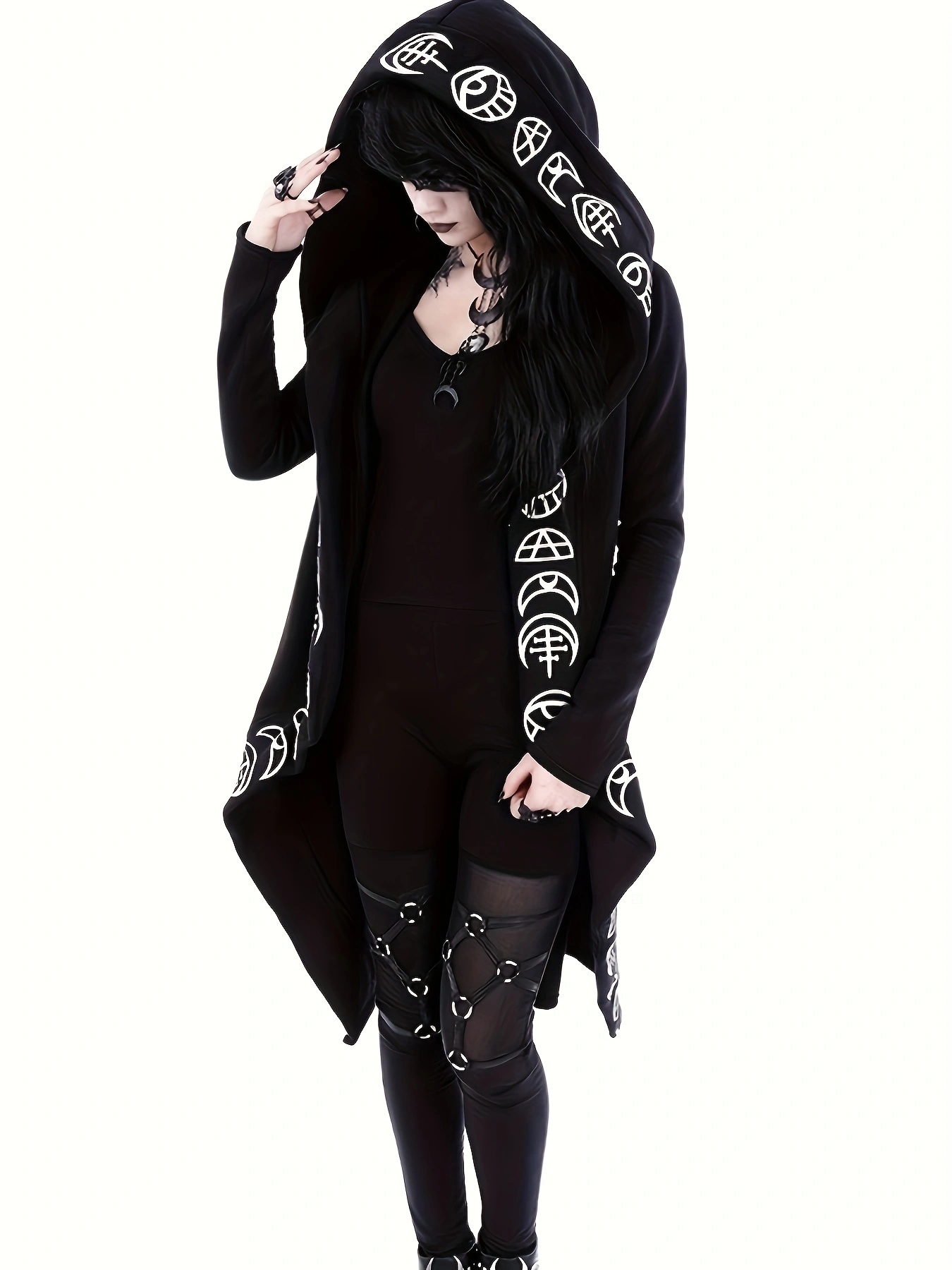 Cardigan gothique à capuche enchanteresse – Design inspiré de la sorcellerie, manches longues confortables, polyvalent pour un usage décontracté