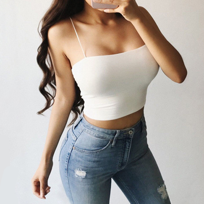 Débardeur d'été pour femmes, gilet Sexy, sans manches, bretelles en coton, Camis, Fitness, Bustier, haut court, t-shirts sans couture, hauts noirs et blancs