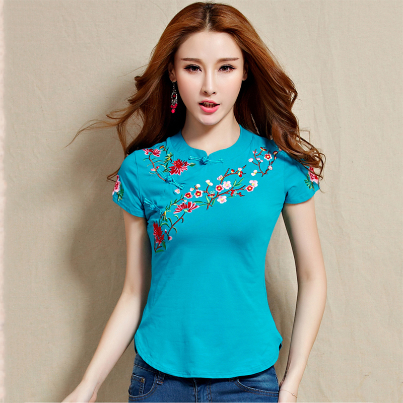 T-shirt manches courtes femme, estival et décontracté, avec broderie, grande taille, 100 coton, 4XL et 5XL, V2185