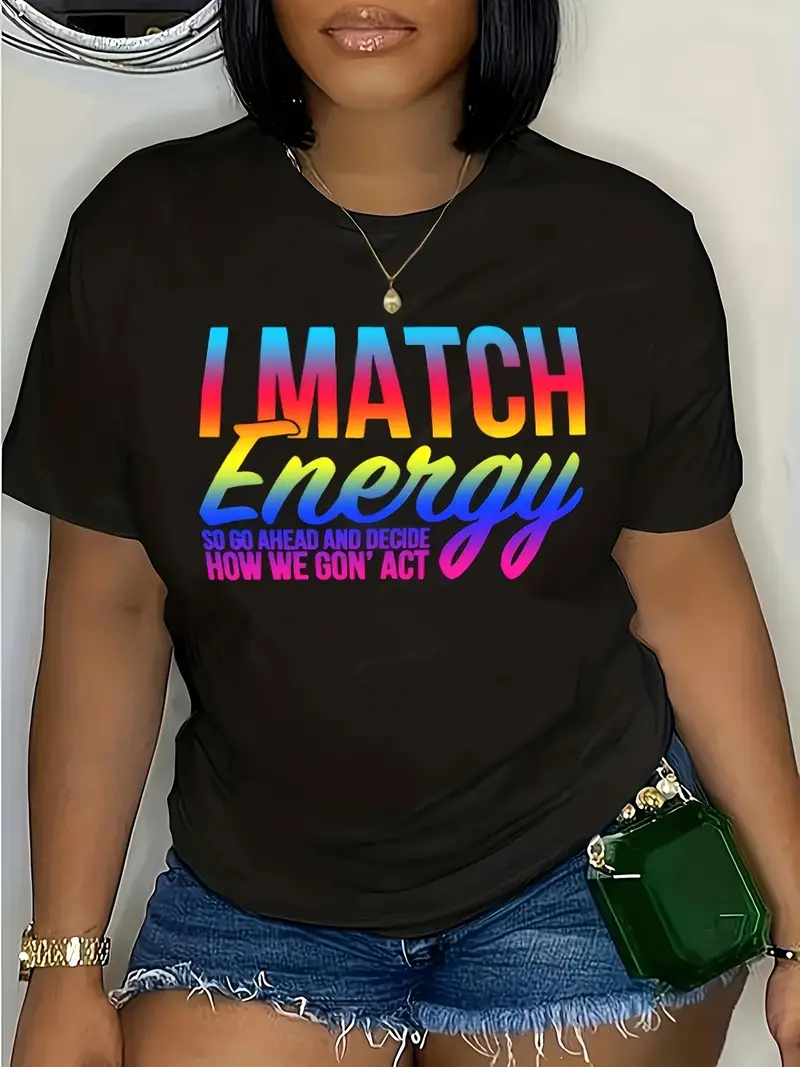 T-Shirt à Manches Courtes et Col Ras du Cou pour Femme, Vêtement Décontracté avec Lettres Imprimées, Grande Taille