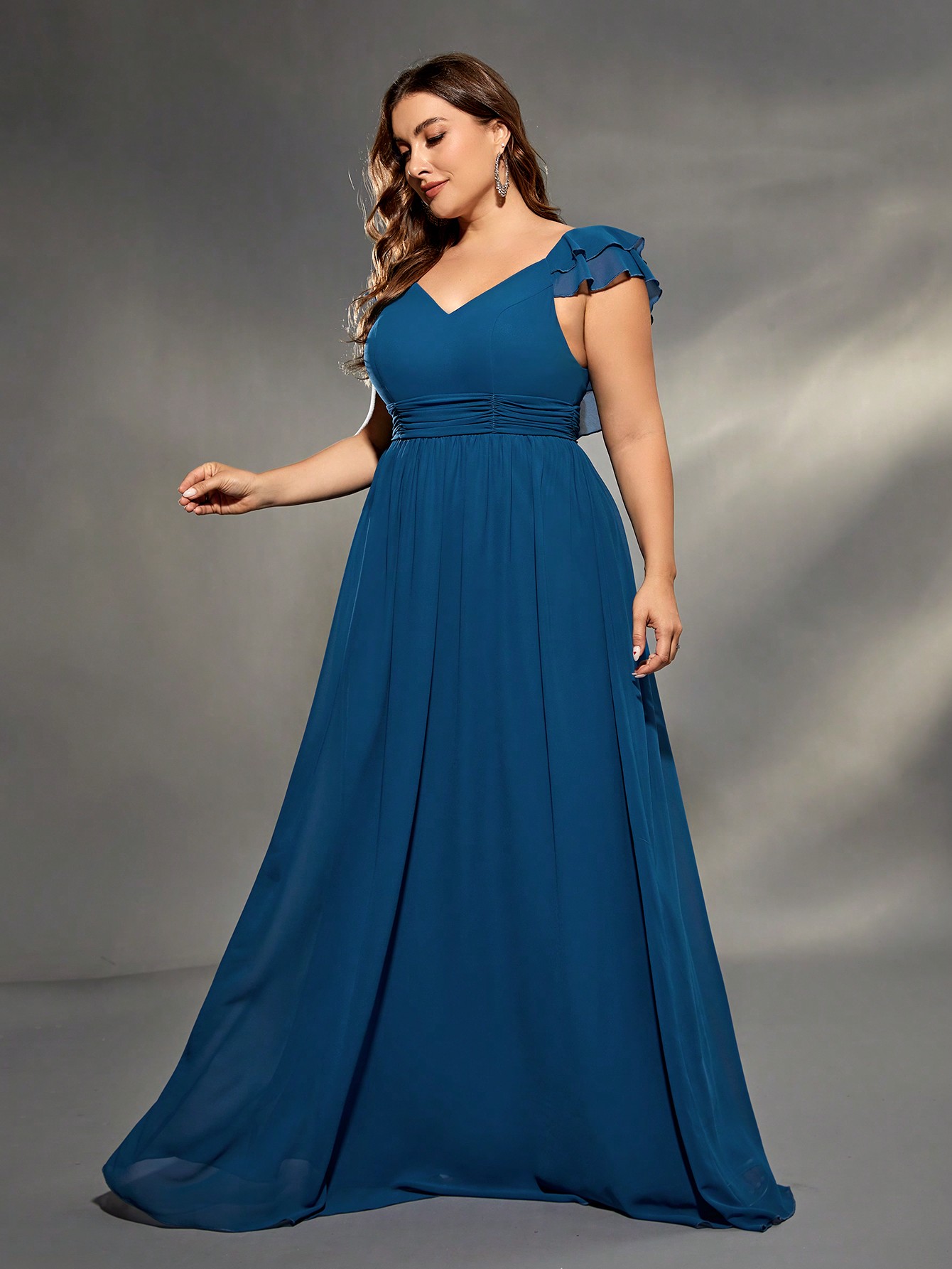 Mgiacy grande taille col en v double couche manches lotus en mousseline de soie jupe complète robe de soirée robe de bal robe de soirée robe de demoiselle d'honneur