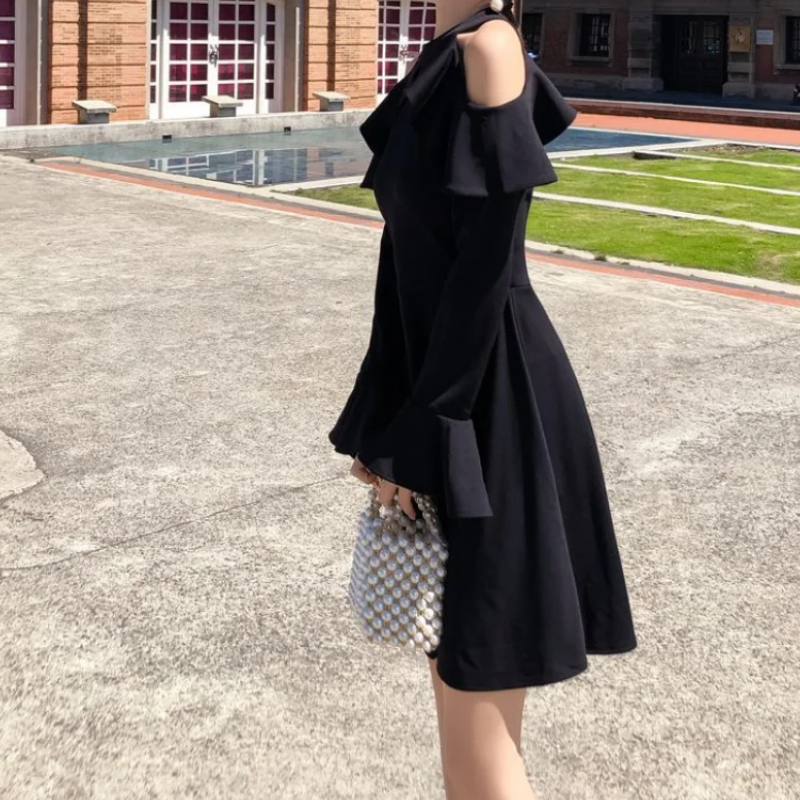 Robe noire sexy à manches longues pour femmes, robes pour femmes, tendance sensuelle, chic et élégante, azole Curvy, nouveau dans Hot Designer X G