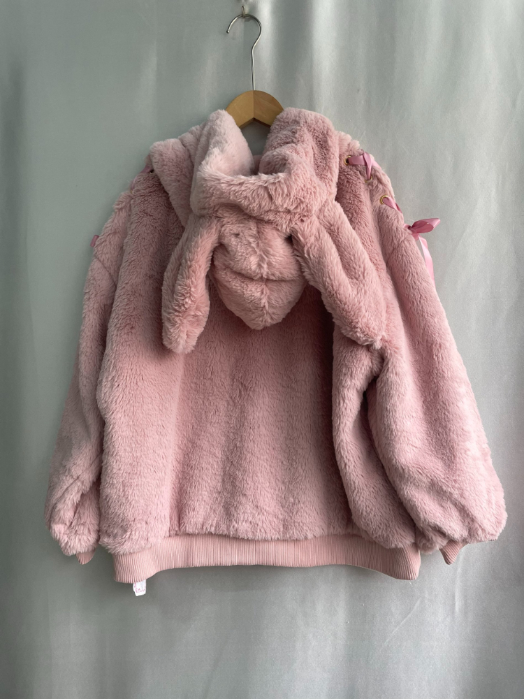 Moelleux lapin arc Zip à lacets femmes vêtements japon ample chaud à capuche Patchwork sweats à capuche Preppy belle bureau dame vêtements d'extérieur décontractés