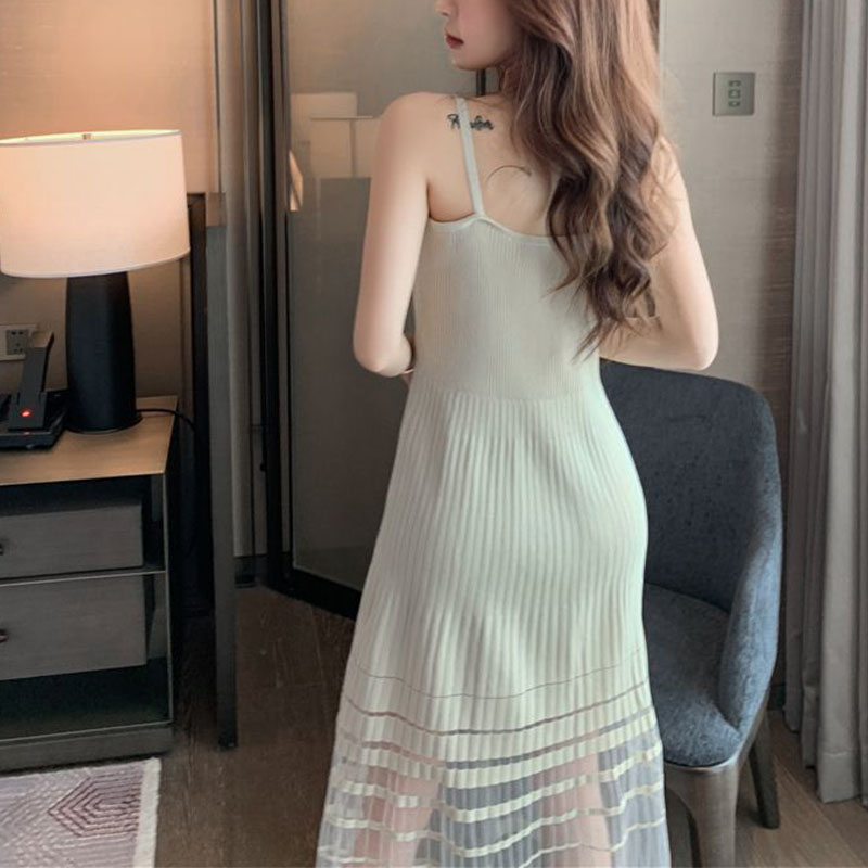 Robe d'été en gaze pour femmes, sexy, version coréenne, couleur unie, dos nu, longueur en fibre