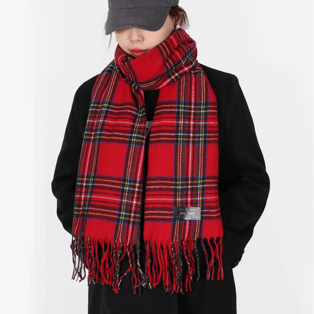 Écharpe chaude de style écossais à carreaux pour femme, châle long et doux, idéal pour Noël, pour petite amie, épouse, maman