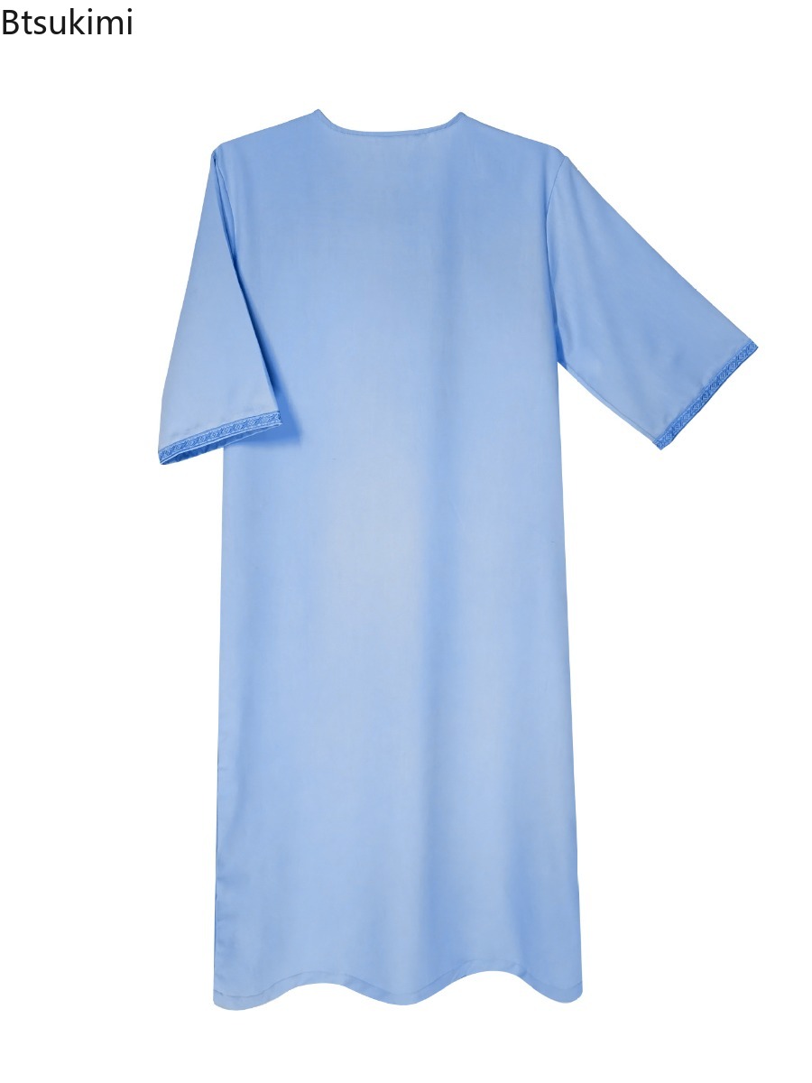 Robe marocaine brodée pour homme 2026, col en V, mode musulmane, abayas avec poches latérales, vêtements arabes islamiques, robe de fête de l'Aïd, robe du Ramadan
