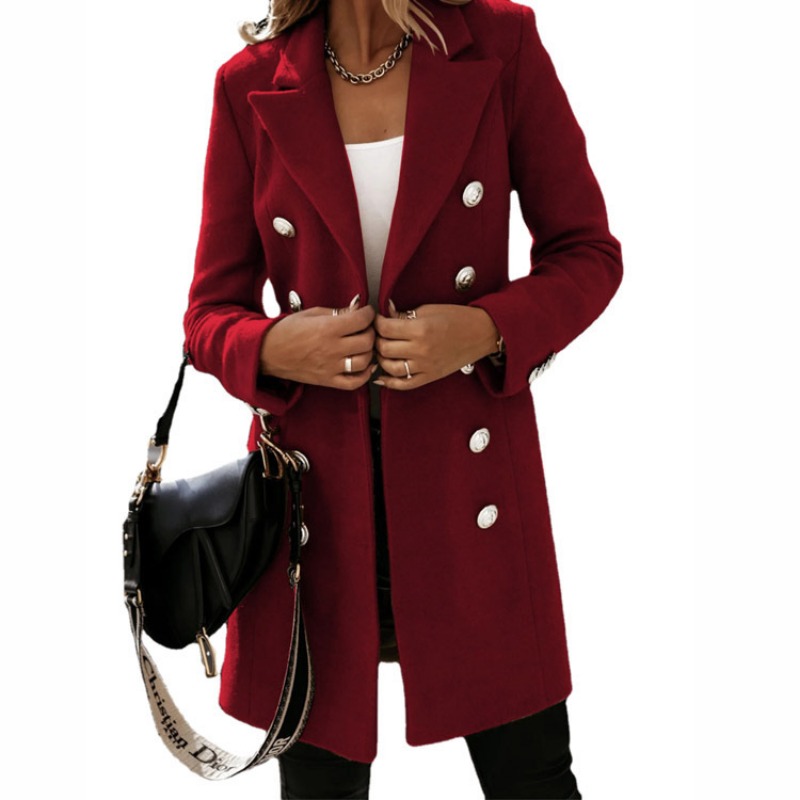 Automne hiver manteau en laine nouvelles femmes à manches longues Double brassage coupe ajustée Trench manteau femmes solide col rabattu longue Trench manteau