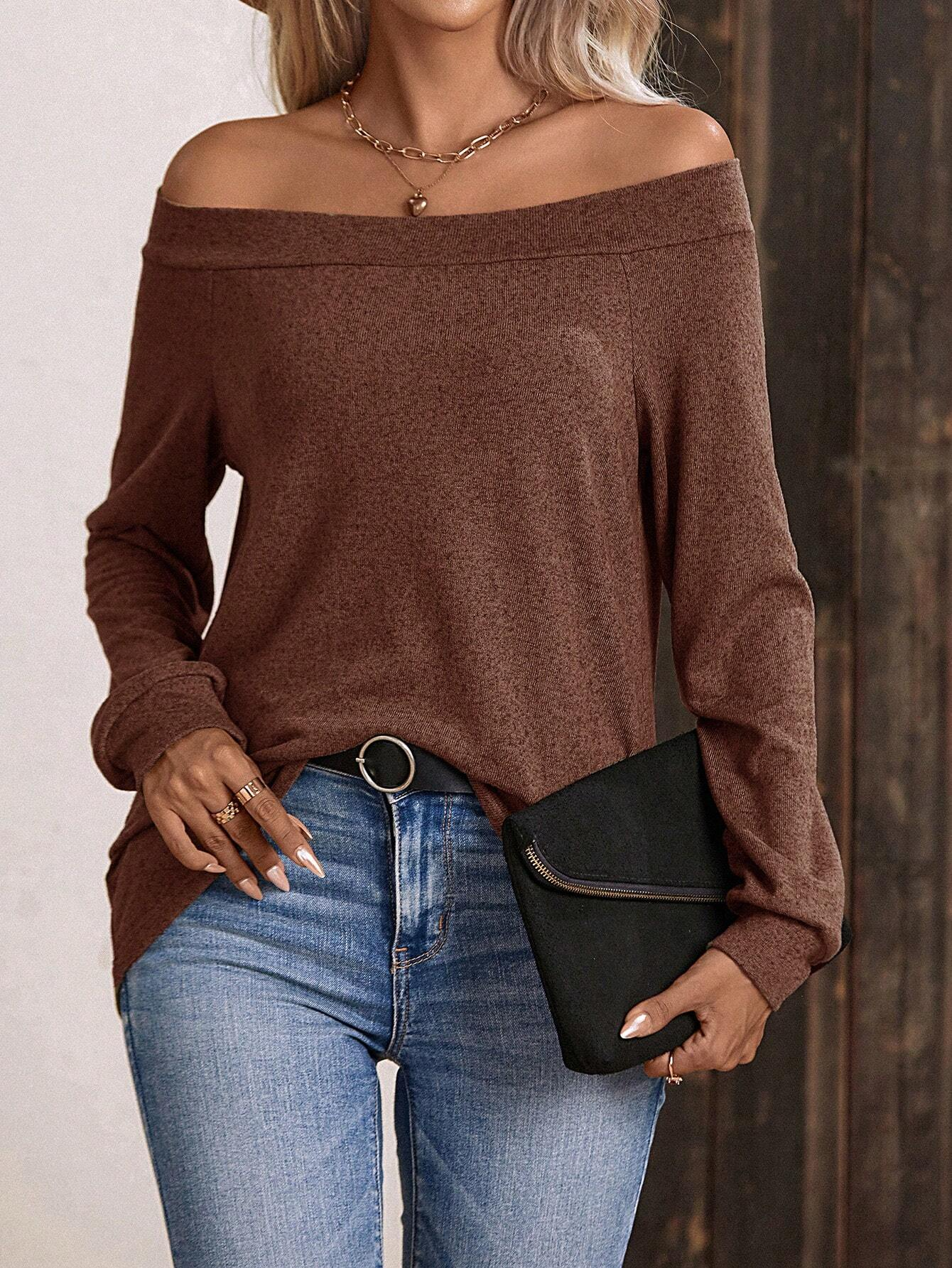 T-shirt de couleur unie à épaules dénudées pour femme