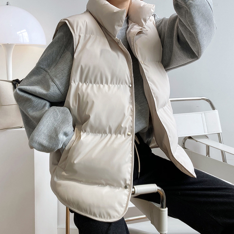 2025 femmes Gilet manteau col montant hiver femmes chaud manteau surdimensionné hauts Beige Gilet Chaleco Mujer Gilet Casaco Feminino