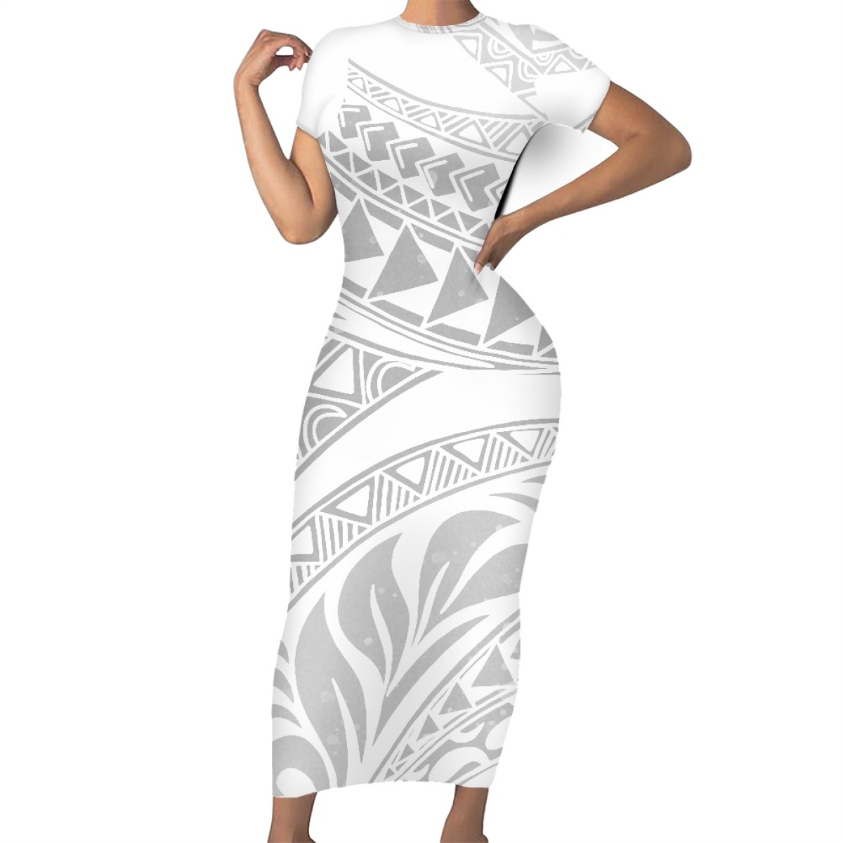Samoa mode traditionnelle moulante robe mi-longue femmes personnalisé polynésien dégradé tatouage Totem Maxi robe robes pour dimanche blanc