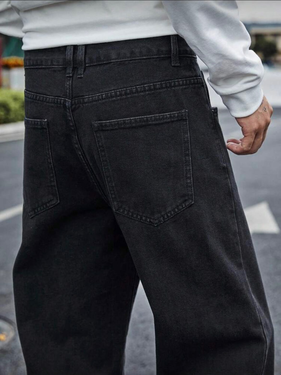 Jean droit pour hommes – Coupe décontractée avec un grand drapé, du ventre et amincissant, gris foncé