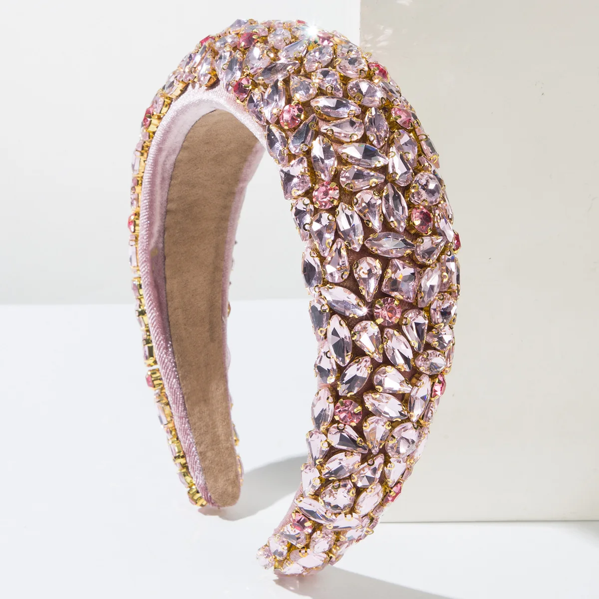 Bandeaux de luxe en perles de cristal pour femmes, large bandeau rembourré scintillant, cerceau de cheveux Baroque, bijoux de fête de bal, couvre-chef