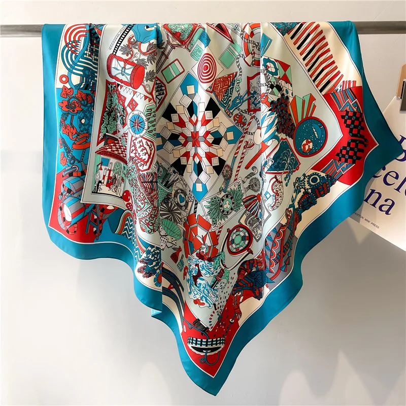 Foulard carré en sergé imprimé pour femme, grand châle, hijab, bandeau de sauna, enveloppes de la présidence, 90cm