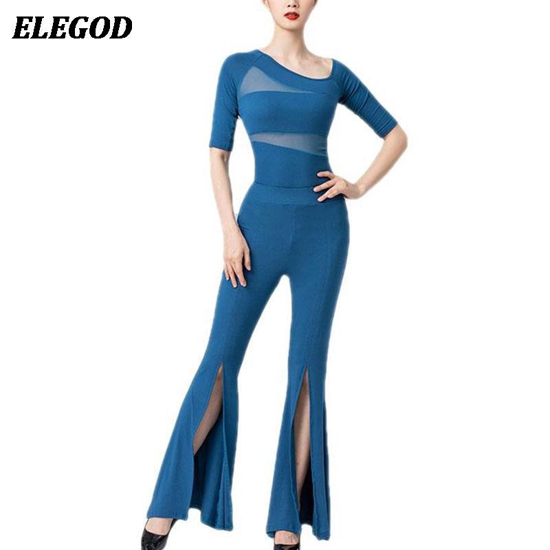 Ensemble de costumes de danse moderne pour femmes, haut élégant et pantalon fendu, vêtements de danse pour adultes, Costume d'entraînement, Yoga, Gym, Sport, pantalon de danse