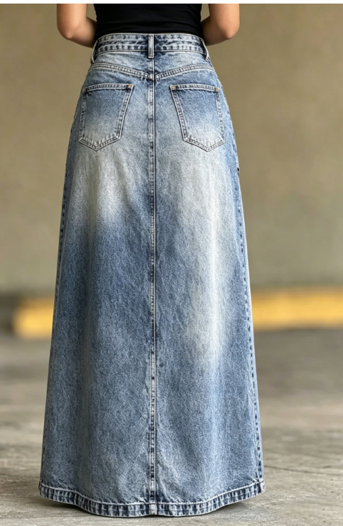 Jupe longue en jean décontractée pour femme, nouvelle collection printemps-automne 2026, couleur unie, taille haute, fente irrégulière, style streetwear, coupe trapèze