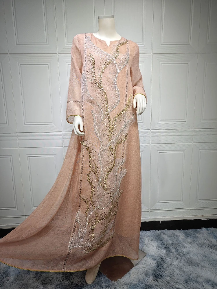 Abaya Jalabiya pour femmes musulmanes, robe de soirée longue, robe arabe éducative, paillettes marocaines, Kaftan Islam, Eid Party
