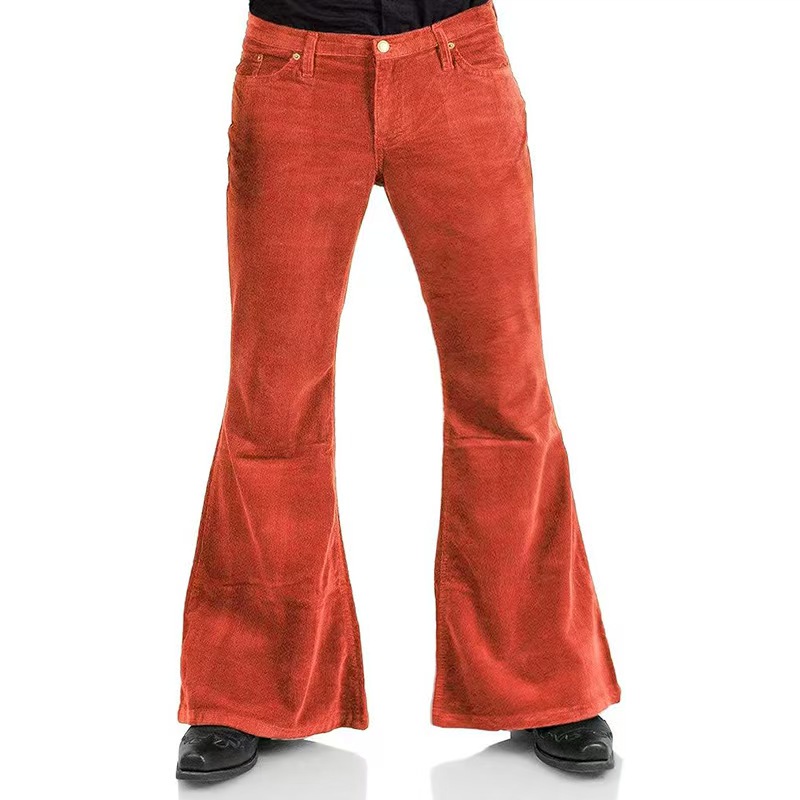 Pantalon évasé Vintage pour hommes, coupe cintrée, en velours côtelé, Streetwear, couleur unie, rétro, taille haute, bas de cloche, vêtements masculins, automne