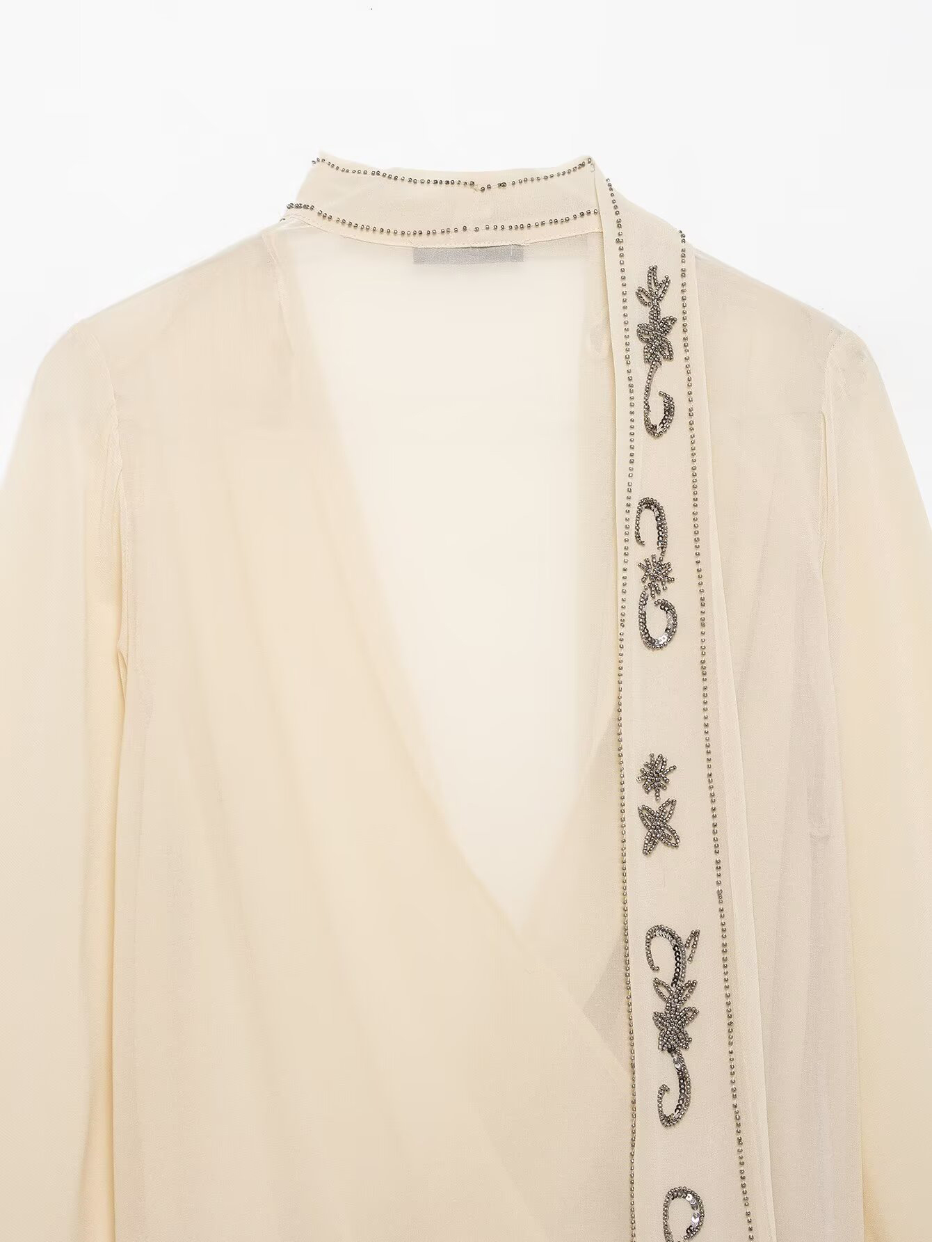 Vêtements d'hiver pour femmes, écharpe perlée, décoration, col en v, chemise translucide à Double boutonnage, nouvelle collection 2025