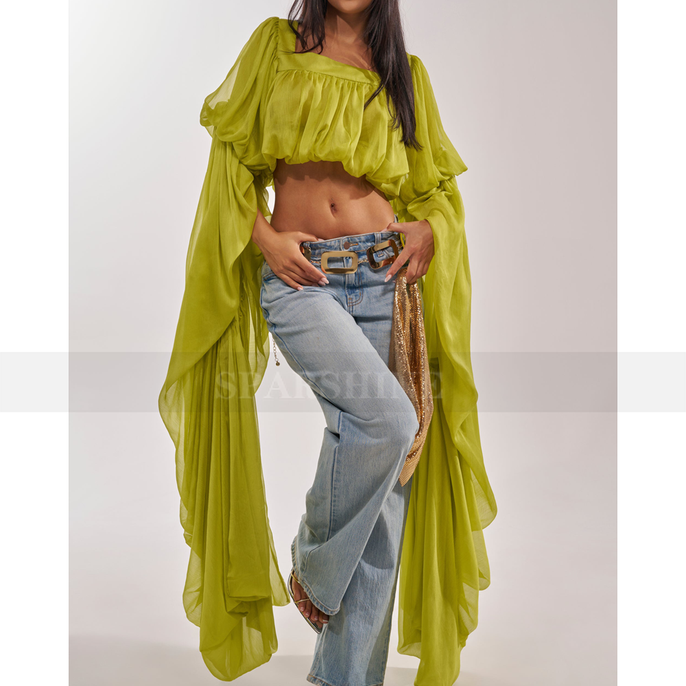 T-shirt élégant pour femmes, chemise ample à col carré et manches longues, tenue de mode féminine, streetwear, vêtements de soirée